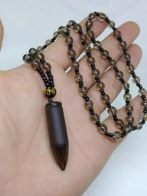 Obsidian-Bullet Pendant Necklace